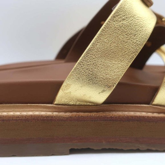 Celine Tippi Triomphe Slide Sandals Gold Metallic Leather Size 40 NEW - Picture 4 of 12